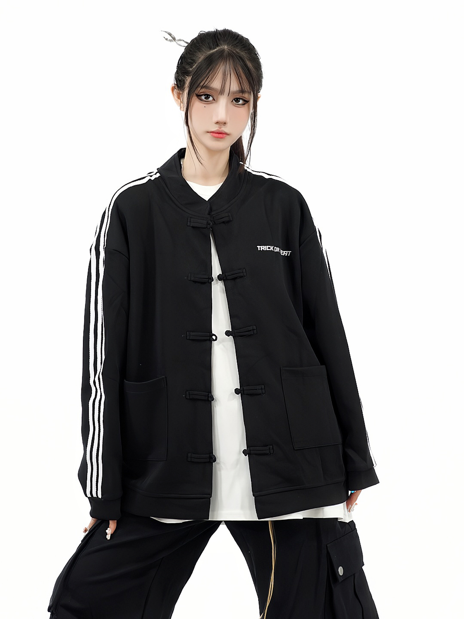 Chinese Style Button Jacket for Couples - Trendy Casual Autumn Top with Amoeba Design - National Trend Fashion
