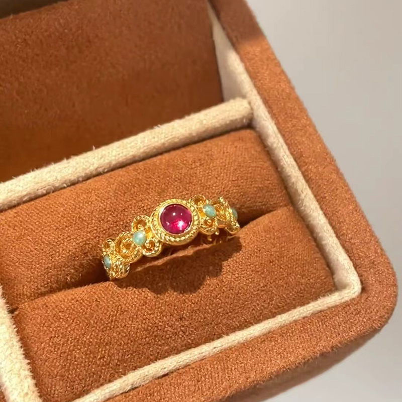 Chinese-Style CloisonnÃ© Enamel Ring for Women, Colorful Window Flower Design, National Palace Museum Inspired, Versatile 2025 Jewelry