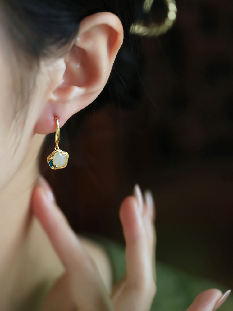 Chinese Style Enamel Butterfly Plum Blossom Earrings in Pure Silver with Hetian Jade - Light Luxury Crystal Ear Accessories for Women