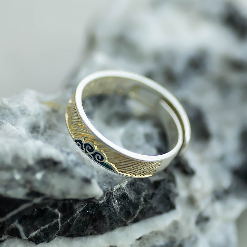 Chinese Style Gold-Plated Open Ring with Pure Silver 999.9 Enamel Auspicious Clouds - Light Luxury CloisonnÃ© Design