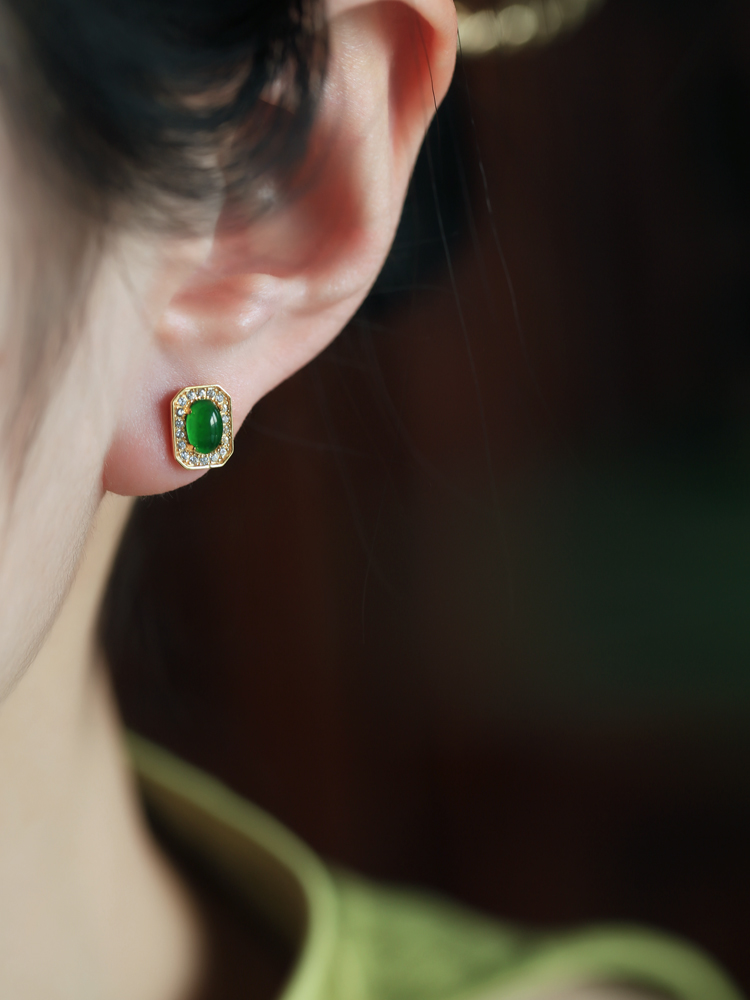 Chinese Style Ice Jade Pendant Silver Earrings for Women - Green Jade Stone, Metaphysical Wealth-Enhancing Jewelry, Elegant Design