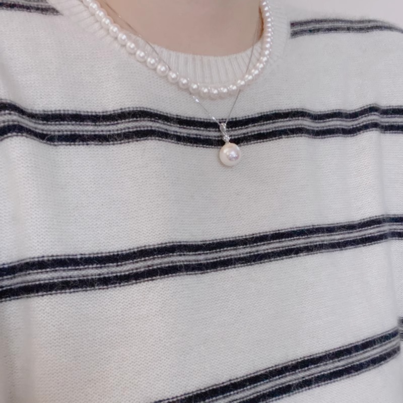 Choker Style French Vintage Pink Pearl Necklace for Women with Diamonds - Light Luxury Fashion Jewelry