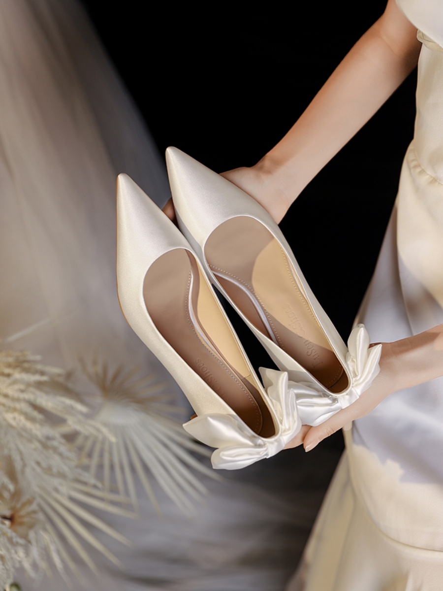 Chunky Heel Bowknot French Bridal Wedding Shoes - Comfortable Luxury Style for 2025