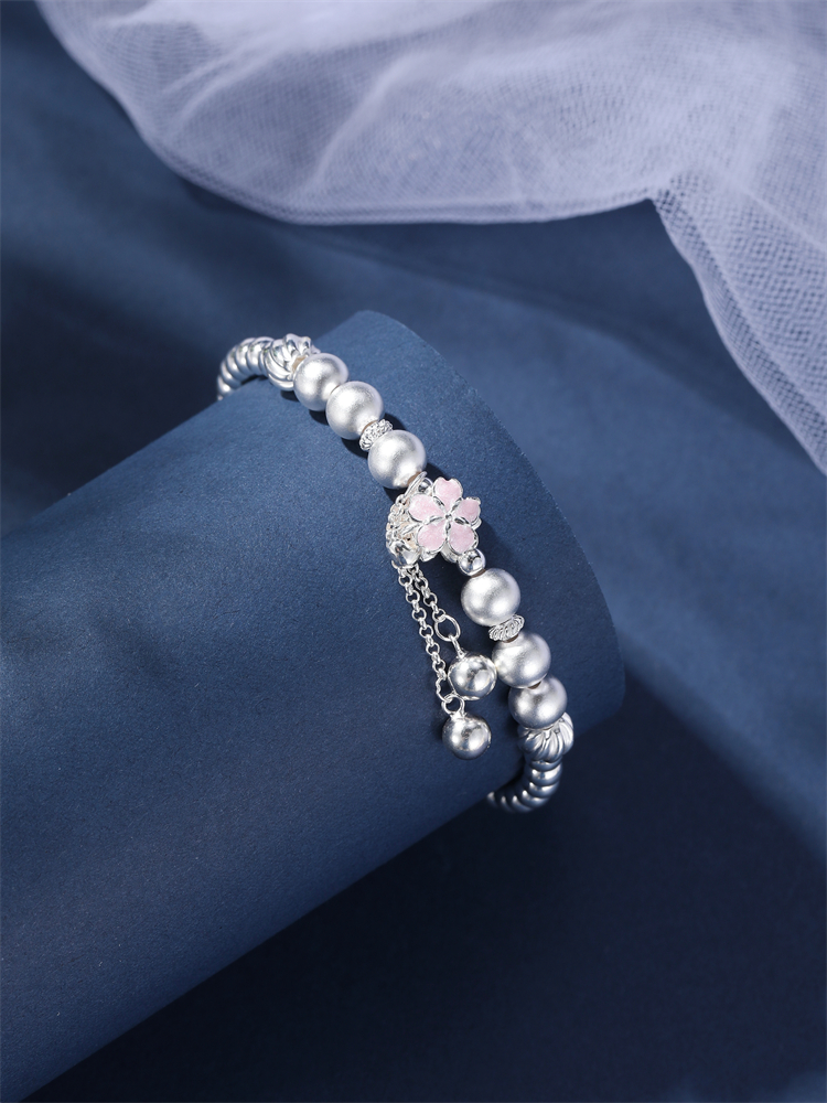 Classy S925 Sterling Silver Bracelet for Women with Dripping Glaze Flower Tassel Beads - Elegant Floral Jewelry Accessory