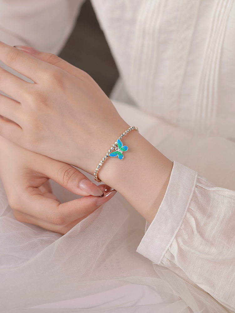 Classy S925 Sterling Silver Butterfly Beaded Bracelet for Women - Unique Niche Design Jewelry Accessory