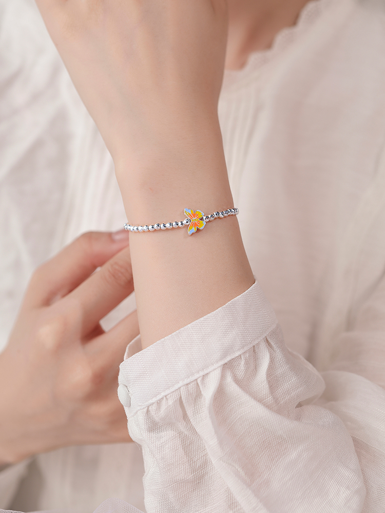 Classy S925 Sterling Silver Colorful Butterfly Beaded Bracelet - Light Luxury High-End Fashion Accessory for Elegant Style