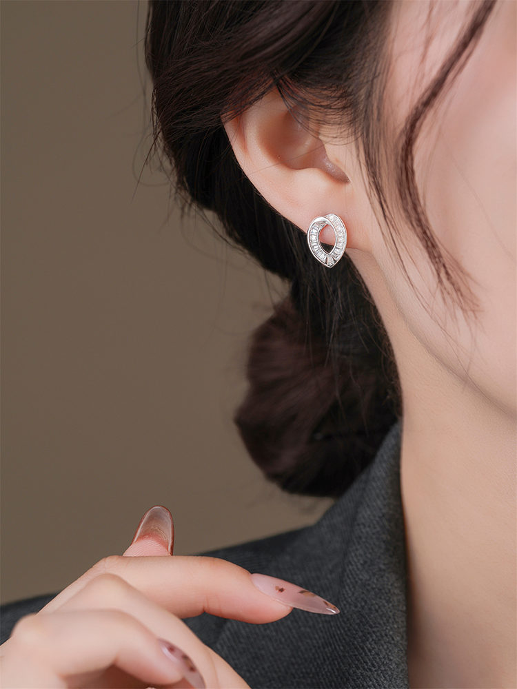 Classy S925 Sterling Silver Geometric Earrings for Women - Unique Zircon Ear Accessories, Elegant Contemporary Style