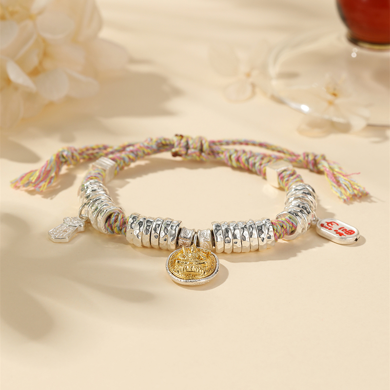 Classy Sterling Silver Bracelet for Women with Yellowè´¢ç¥ž Woven Cord Ornament - Elegant Fashion Accessory