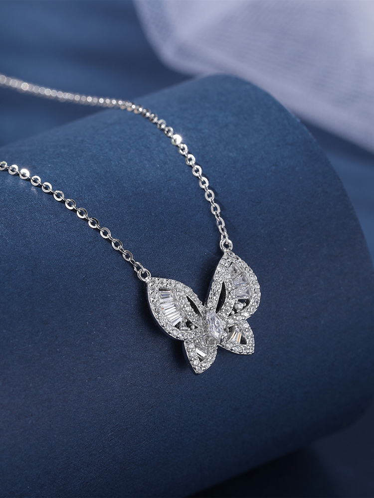 Classy Sterling Silver Hollow Butterfly Necklace for Women - Decorative Collarbone Chain, Elegant Jewelry Design