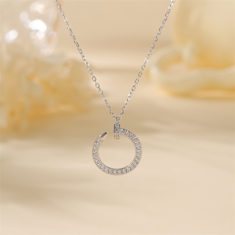 Classy Sterling Silver Nail Necklace for Women - Blue and White Porcelain, Light Luxury Exquisite Sweater Chain