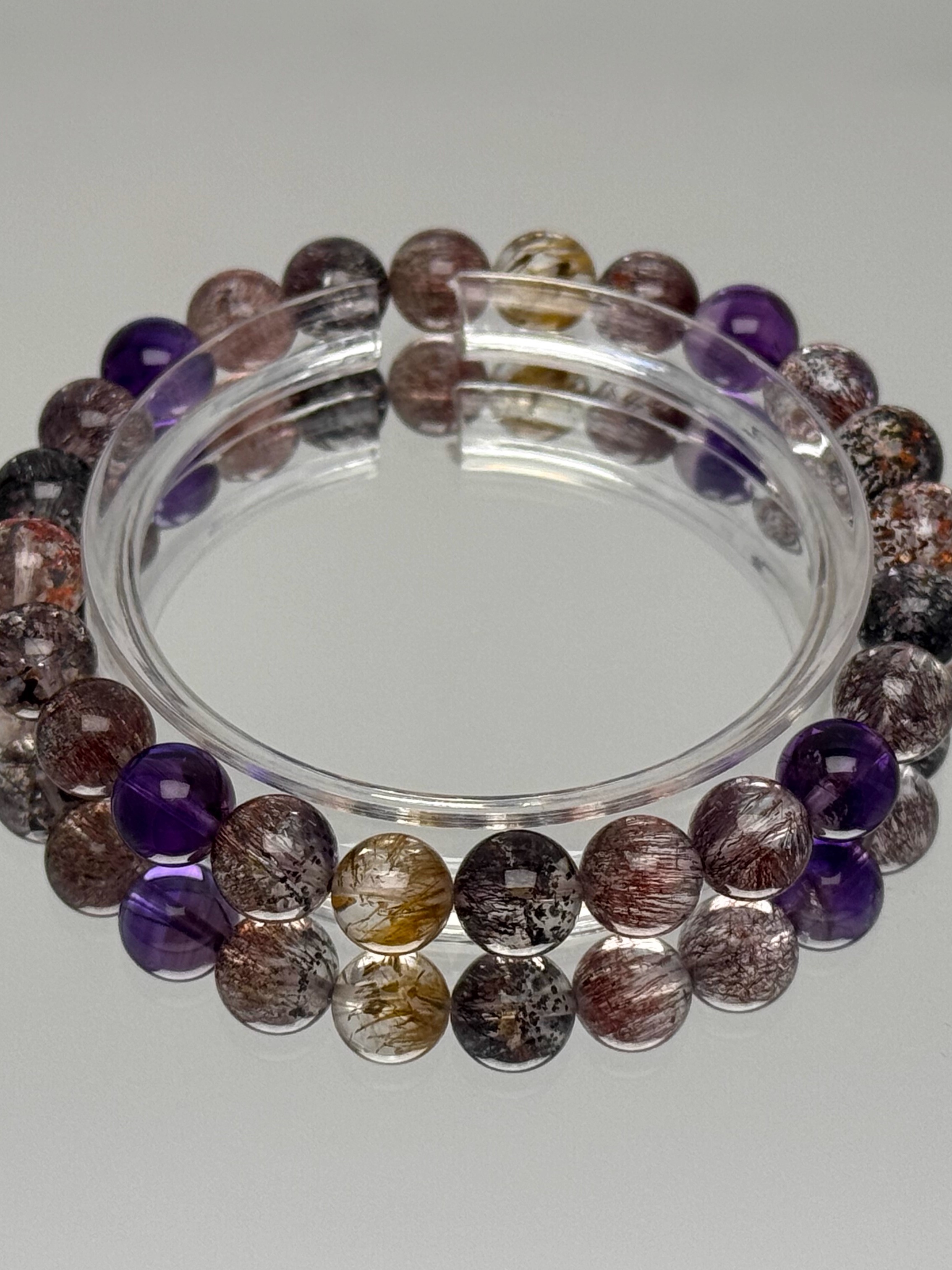 Collectible Blackcurrant Crystal Bracelet with Natural Purple, Red, Yellow, and Gold Accents - Unique Flower Design