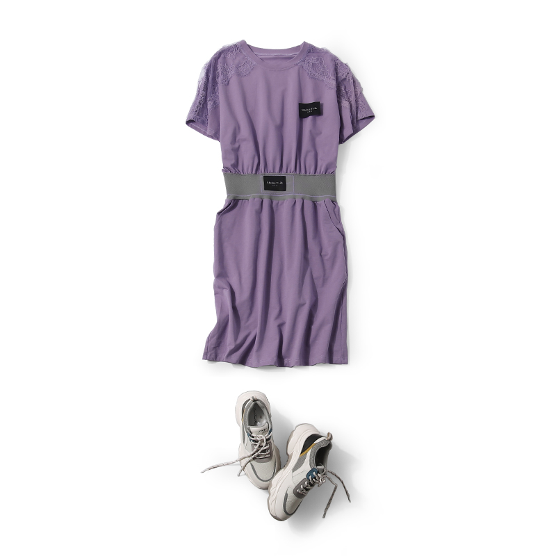 Color Block Lace Split Casual Dress - Round Neck Elastic Waist - Summer 2025 Fashion - European Style