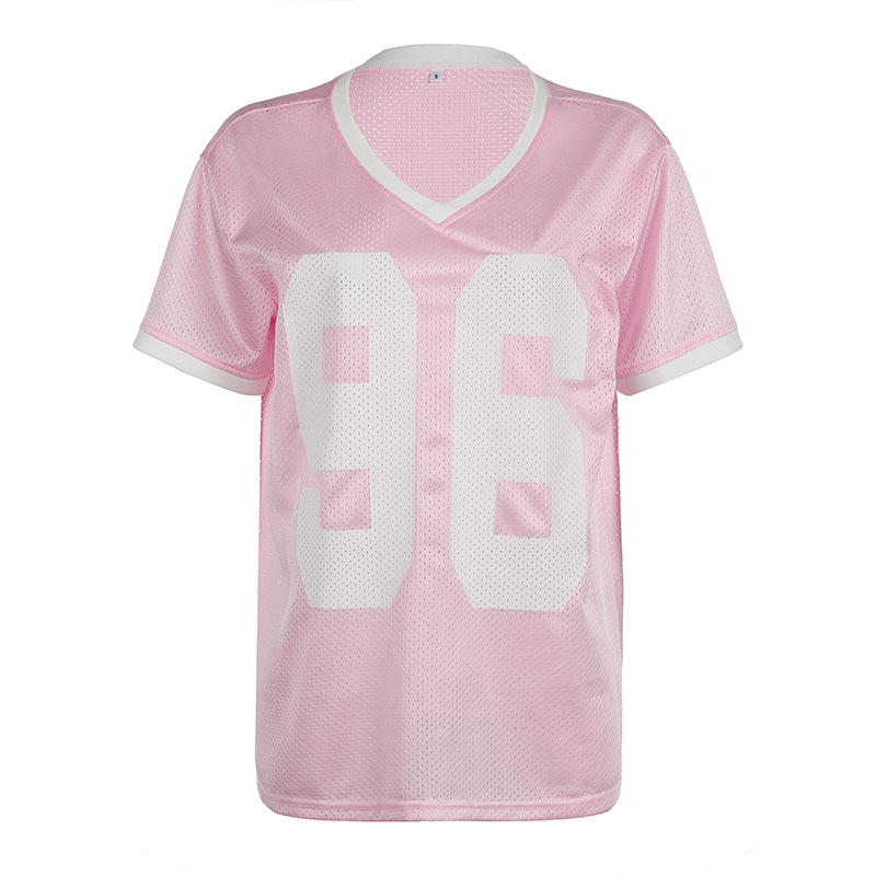 Color-Block Off-Shoulder V-Neck Casual T-Shirt - Digital Print, Loose Fit, Short Sleeve, American Street Style, Quick-Dry Fashion Top