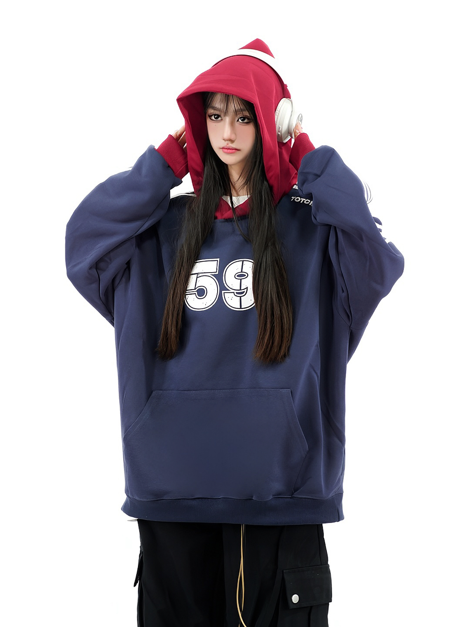 Color-Blocked Hoodie for Couples - Retro American Style, Loose Fit, Casual Autumn Sweatshirt, 90s Inspired Fashion
