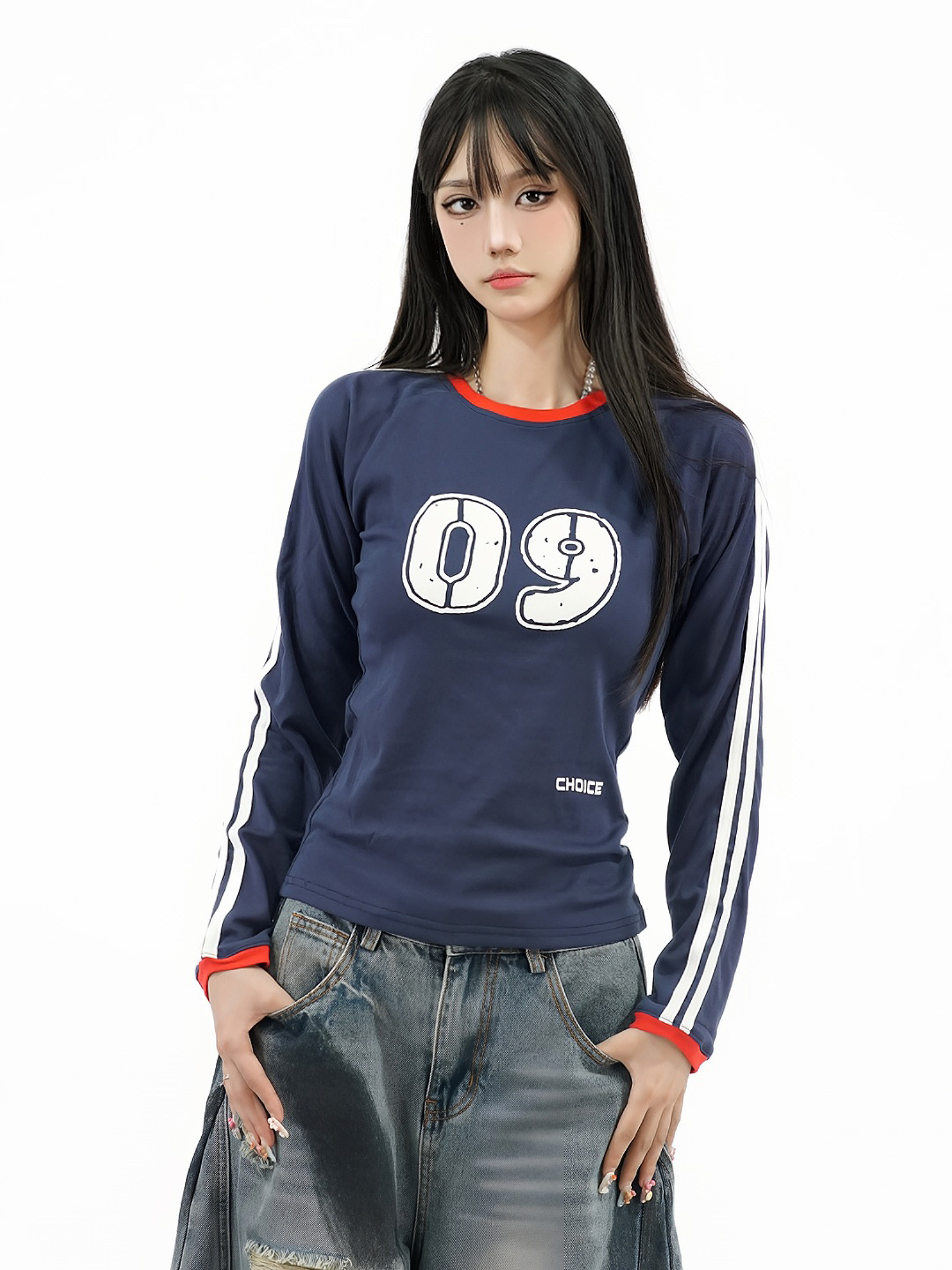 Color-Blocked Striped Short Crop Long Sleeve T-Shirt for Women - Retro American Style Sporty Streetwear Top for Early Autumn