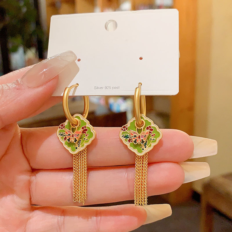 Colorful Butterfly Tassel Earrings for Women, Long Oil Drop Design, Chinese Style, High-End Temperament, Trendy National Fashion