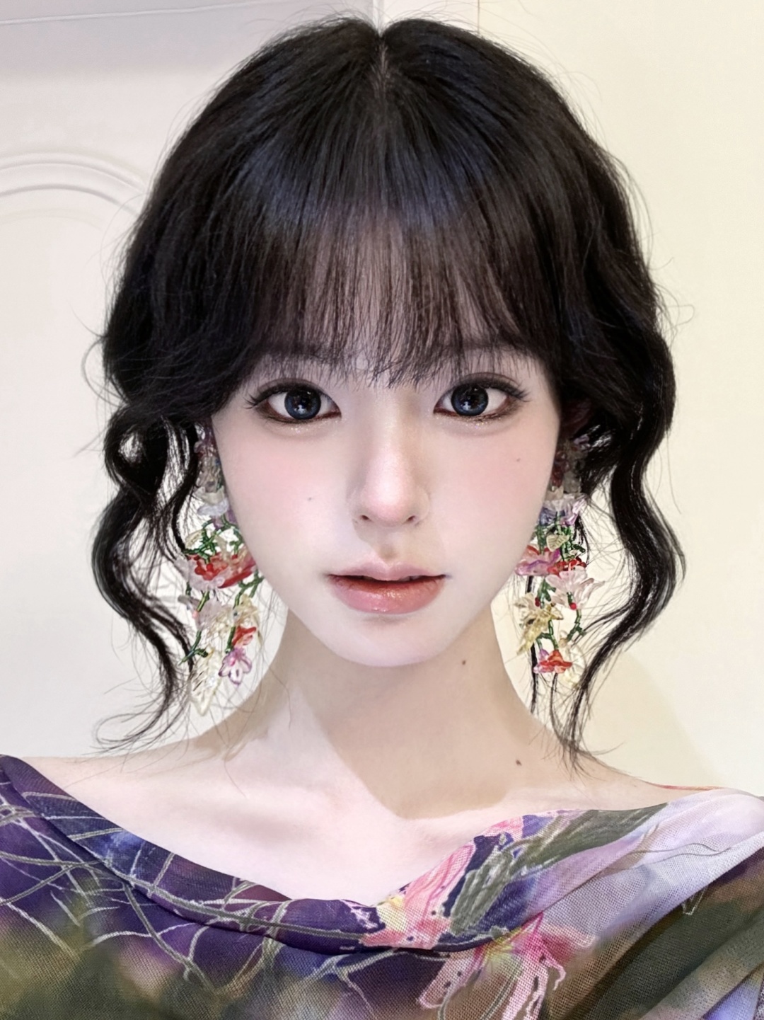 Colorful Floral Tassel Cluster Earrings for Girls - Long Romantic Crystal Ear Clips in Pastoral Forest Style for Vacation Wear