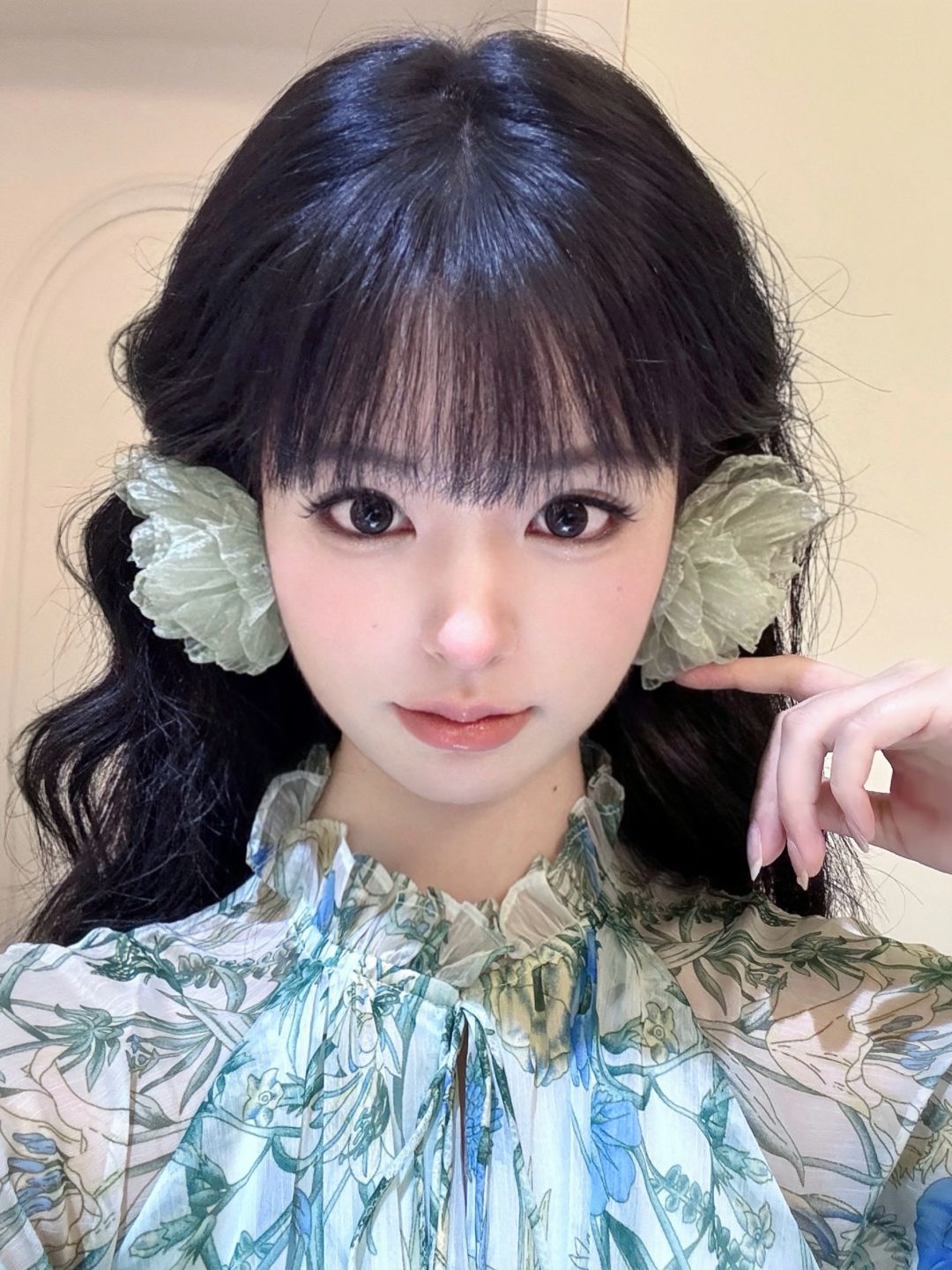 Colorful Floral Tassel Cluster Earrings for Girls - Long Romantic Crystal Ear Clips in Pastoral Forest Style for Vacation Wear