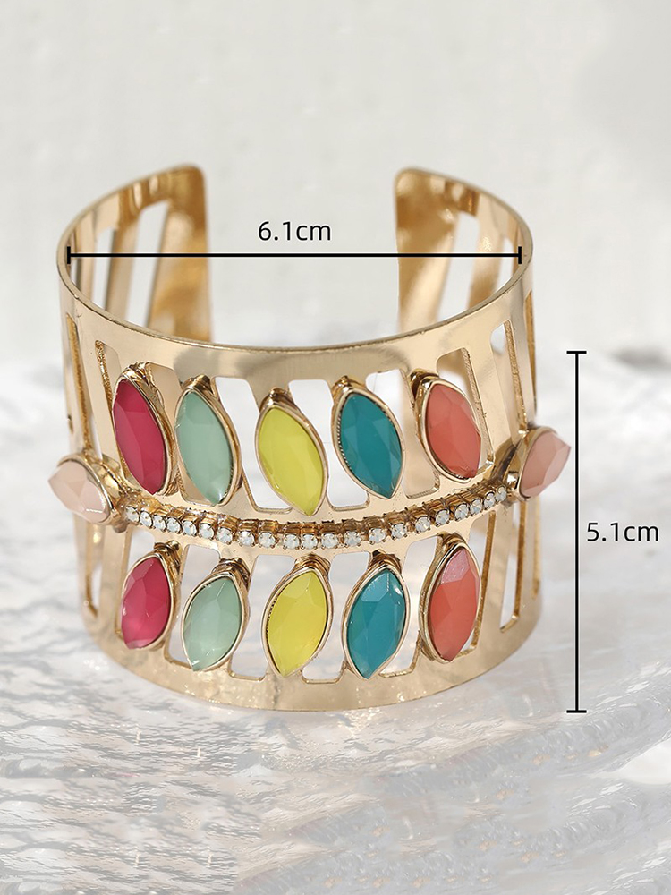 Colorful Gemstone Hollow Bracelet for Women - Exquisite Party Jewelry, Versatile Hand Ring for Dates and Valentine's Day Gifts