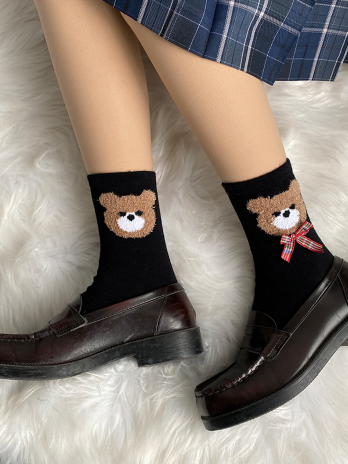 Cotton Mid-Tube JK Socks with Embroidered Badge - 3 Pairs - Women's Spring Autumn Uniform Style Short Socks