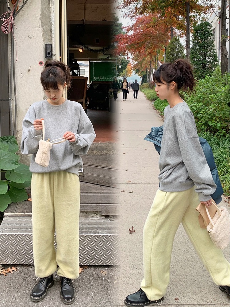 Cream Double-Sided Knitted Joggers - Cookie Fluffy Pants in Korean Style for Ultimate Comfort