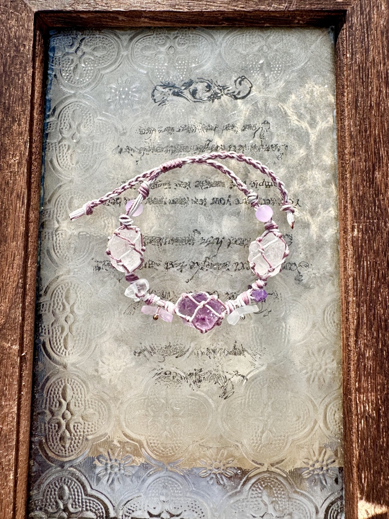 Crystal Purple Macrame Bracelet - Boho Chic, Handmade Jewelry, Trendy Accessory for Summer Fashion