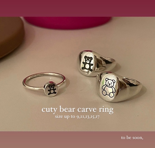 Cute Baby Bear Pattern 925 Silver Ring for Couples and Friends - Y2K Korean Style Jewelry