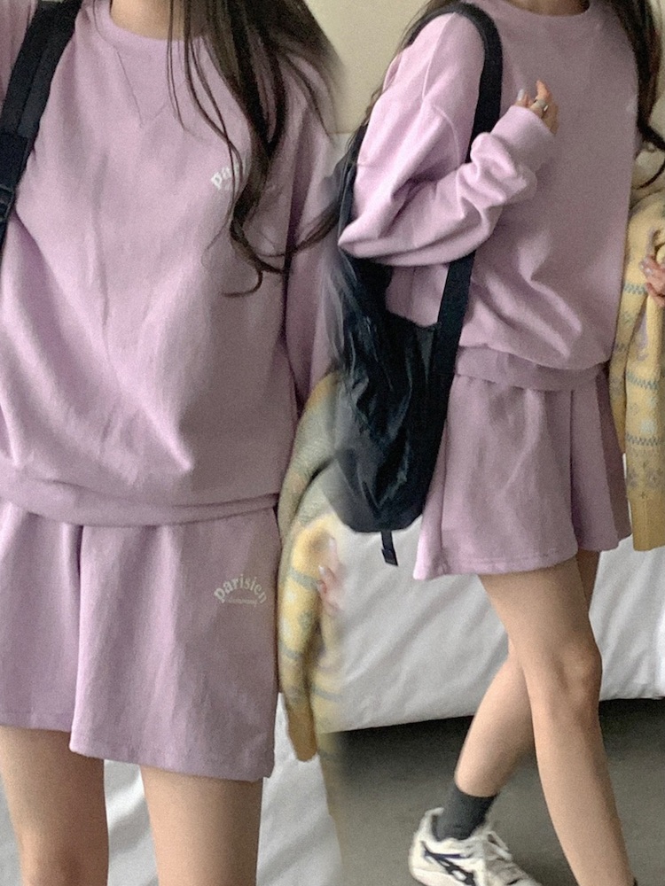 Cute Casual Violet Spring Pastel Light Purple Cotton Sweatshirt Set - Korean Style, Perfect for 90s and Y2K Fashion Lovers