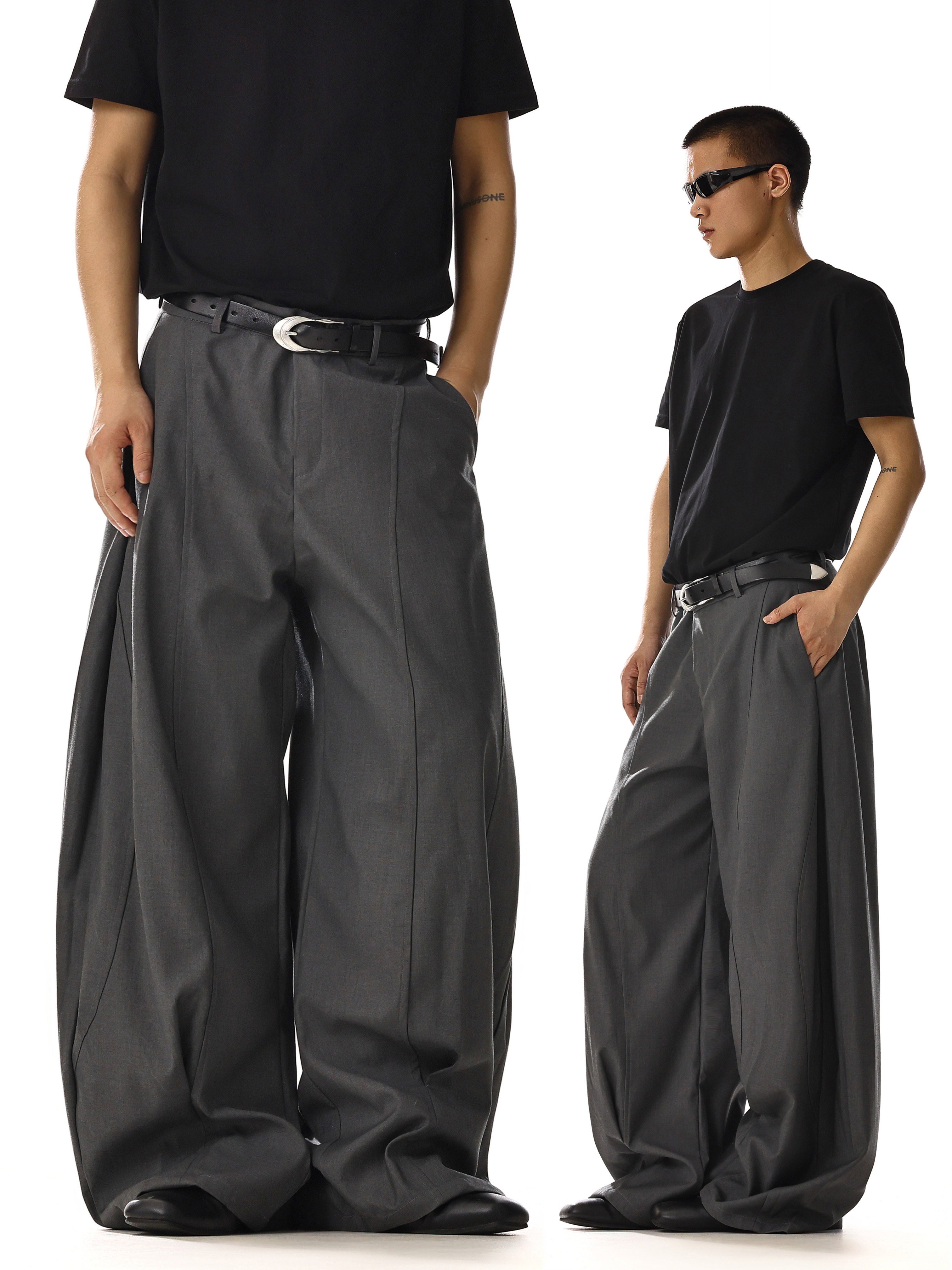 Deconstructed Curved Blade Casual Pants for Men and Women, Retro Street Style Wide-Leg Trousers, Versatile Loose Commuting Fit