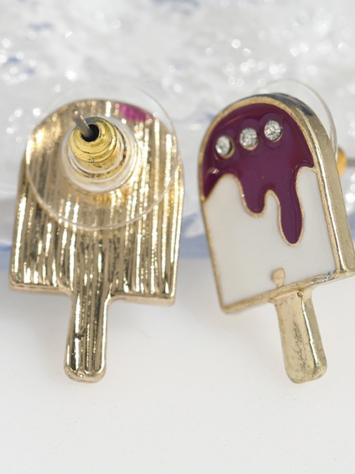 Delicate Gold-Plated Dripping Diamond Ice Cream Earrings - Fashionable Versatile Ear Accessories for Women