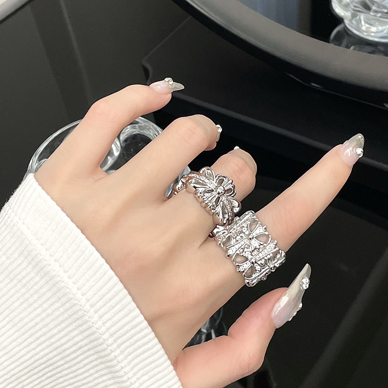 Diamond-Studded Cross Ring for Women, Unique Heavywork Design, Fashionable Statement Ring for Index Finger