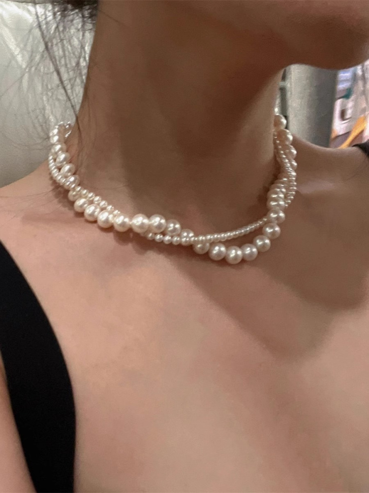 Double-Layer Wrapped Pearl Necklace for Women, Light Luxury Niche Design, Clavicle Chain, Elegant Fashion Accessory