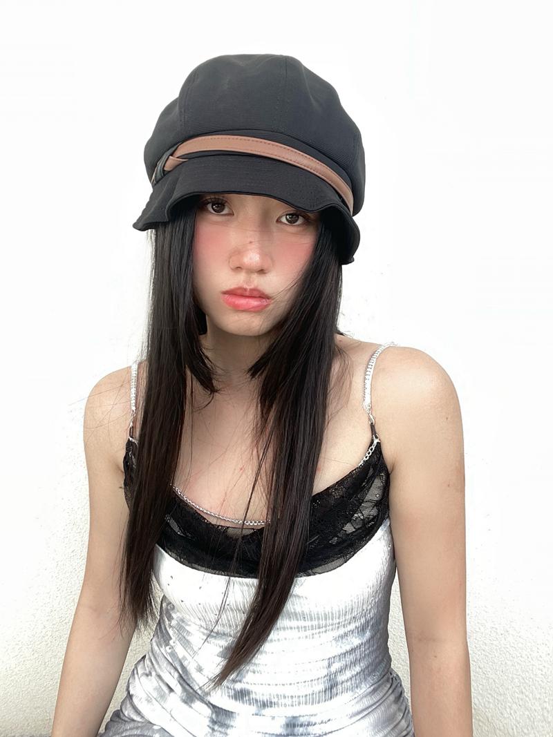 Early Spring Retro Sweet Elegant Octagonal Sun Hat with Side Belt - Small Face-Shaping Women's Niche Hat