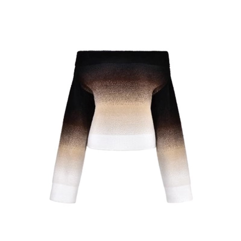 Eccentric Gradient One-Shoulder Sweater for Women - Autumn Off-Shoulder Long Sleeve Knit Top in Casual Style