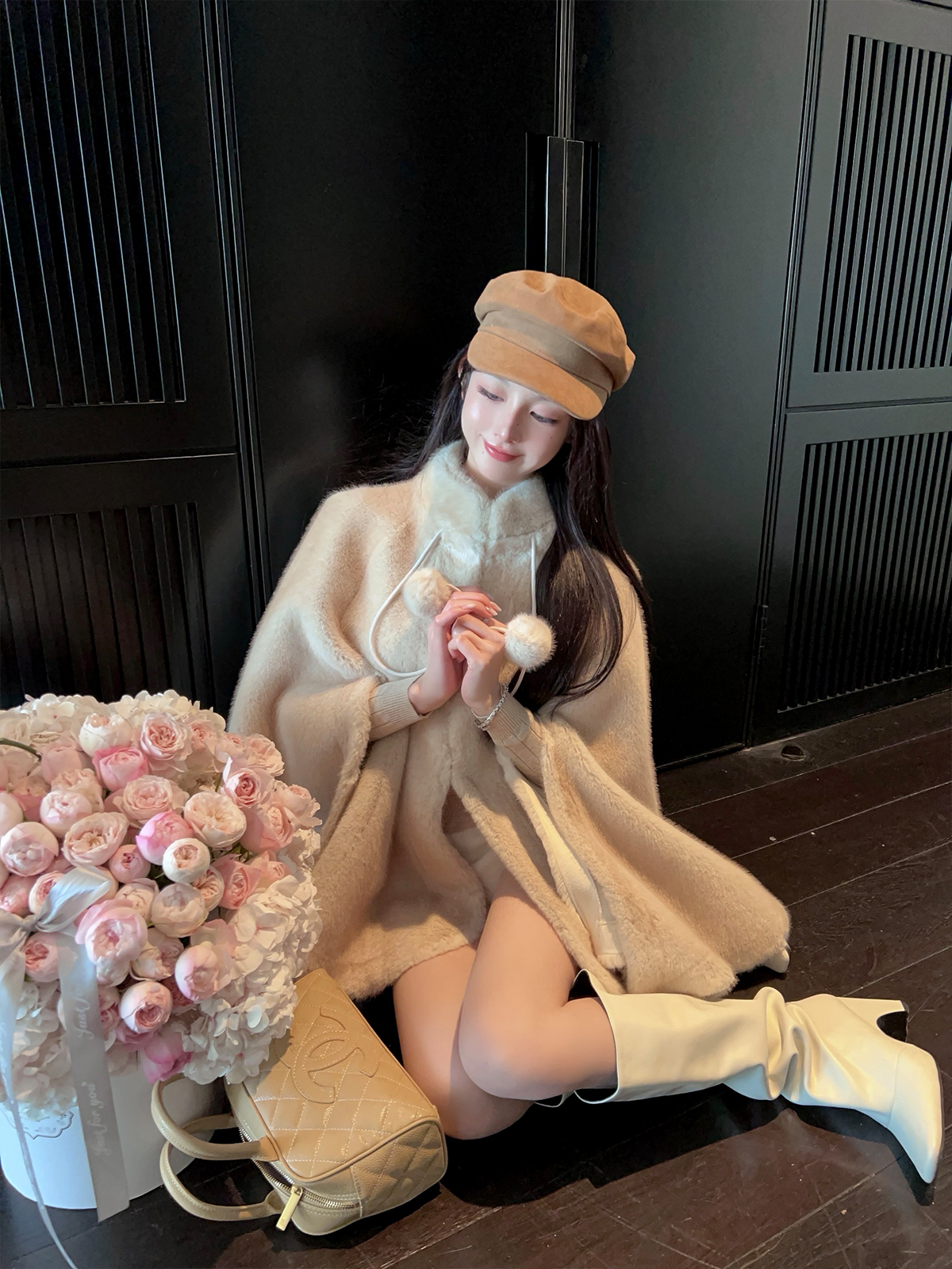 Eco-Friendly Imitation Mink Fur Short Thick Cape Coat for Women - Winter Fashion, Cozy Layering, Stylish Outerwear