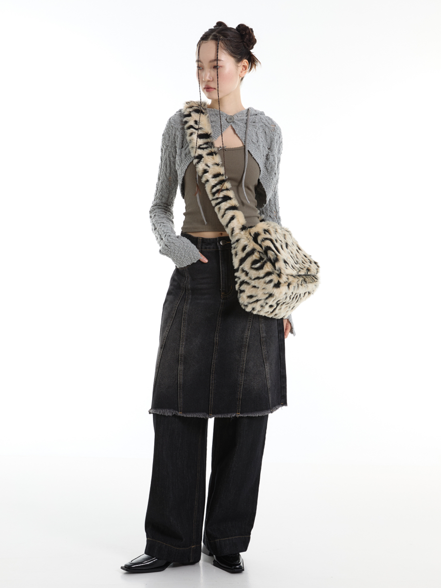 Eco-Friendly Leopard Print Fur Crossbody Bag - Square Flip Cover Design, Trendy Animal Print, Perfect for Y2K and Street Style