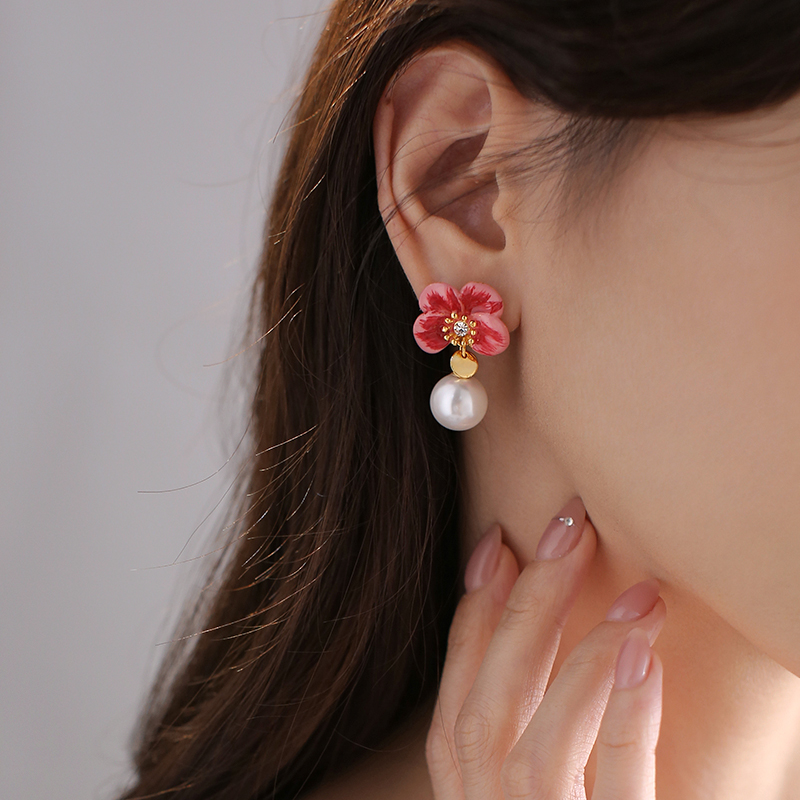 Elegant 3D Flower Pearl Earrings for Women, French Light Luxury Design, Chic Socialite Accessories, Trendy 2025 Style