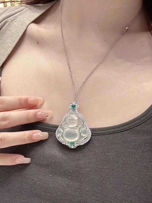 Elegant Agate Buddha Necklace - Chinese-Style Pendant Clavicle Chain, Boho Chic Jewelry for Y2K and 90s Inspired Fashion