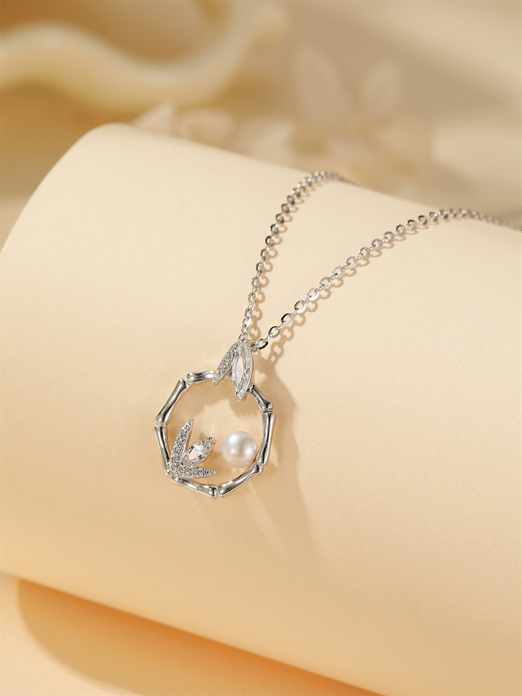 Elegant Bamboo Bead Pearl Necklace for Women, 925 Sterling Silver Clavicle Chain, Decorative Jewelry, Classy Style