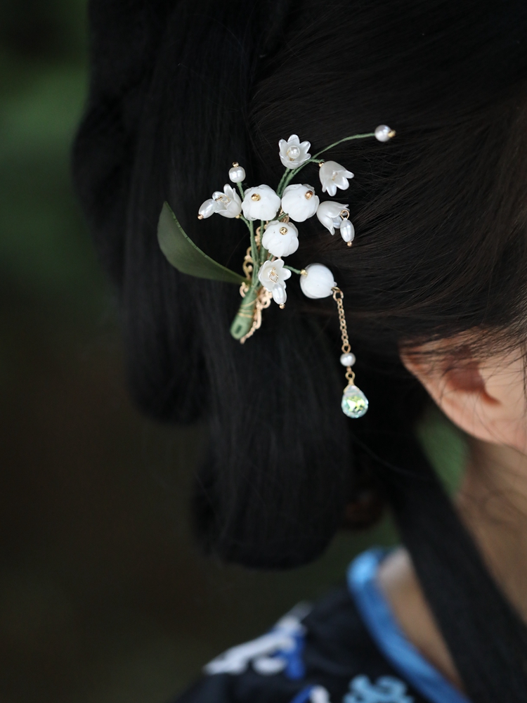 Elegant Chinese Style Lily of the Valley Hairpin - High-End Qipao Accessory for Hanfu - Super Fairy Side Clip Hairpiece for Women