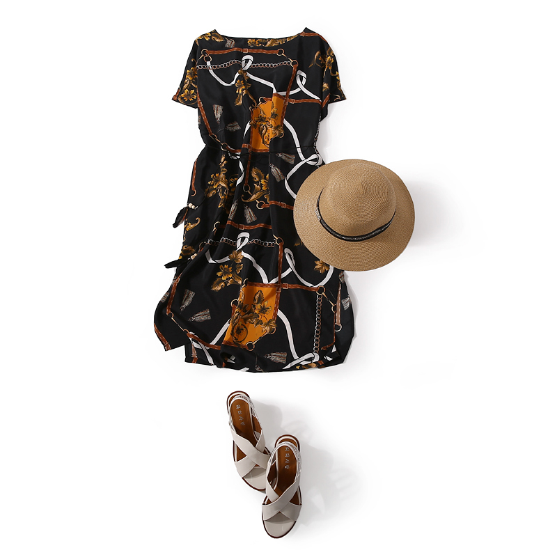 Elegant Floral Side Split Silk Dress â€“ Retro European Summer Style, Loose Fit, Perfect for 90s and Y2K Fashion Lovers