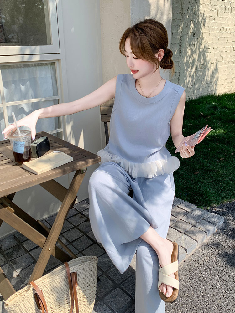 Elegant French Temperament Two-Piece Suit for Women - Summer 2025 High-End Vest & High-Waisted Wide-Leg Pants Set