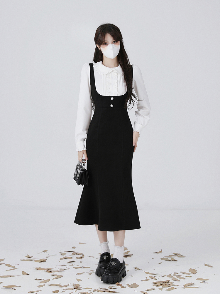 Elegant Hepburn-Style Two-Piece Shirt Dress for Women, Waist-Cinching Fishtail Design, Spring 2025 Fashion, Chic and Timeless