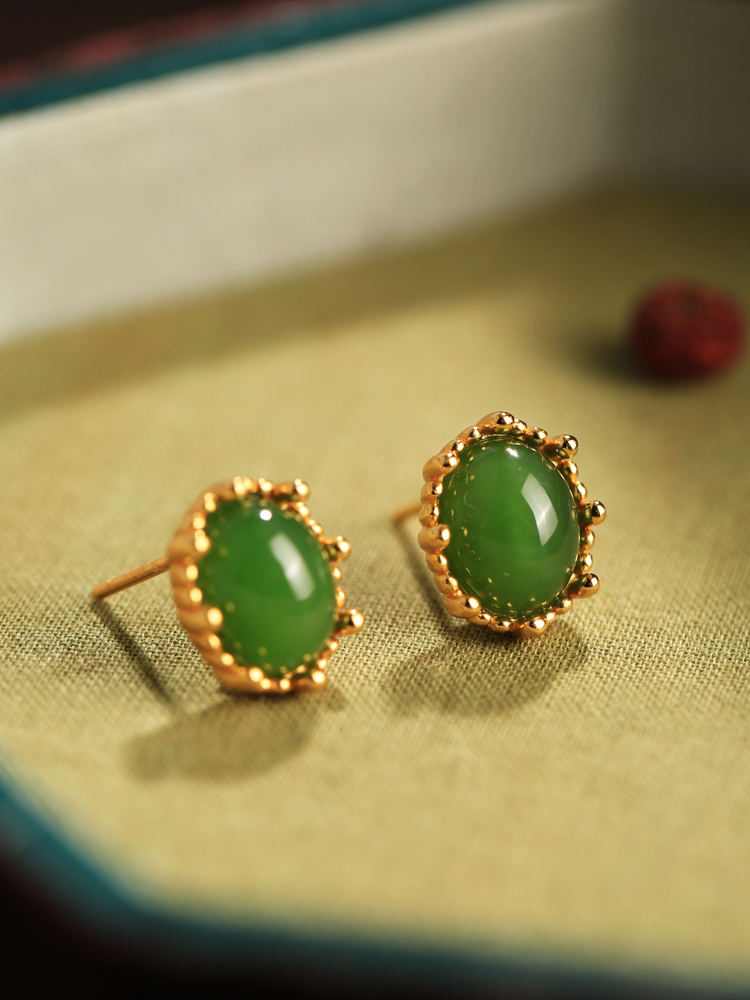 Elegant Hetian Jade & Pure Silver Earrings for Women, Exquisite Niche Design, High-End Light Luxury Jadeite Jewelry