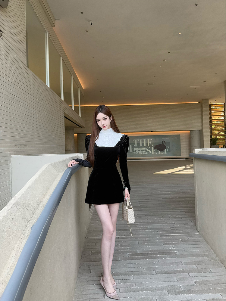 Elegant High-End Lace Splicing Dress for Women - Dark Night Rose | Spring & Summer Short Dress in Lady Style