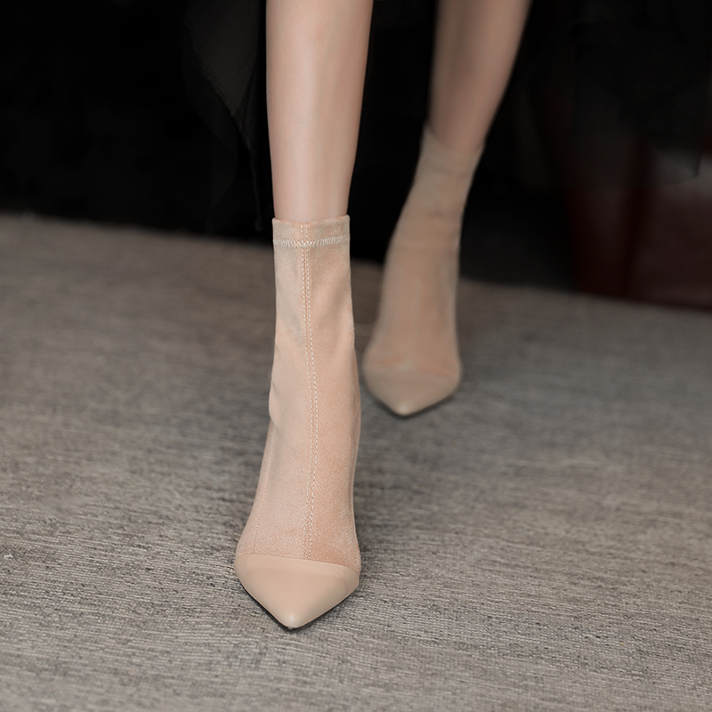 Elegant High-Heeled Sock Boots for Women - 2025 Autumn Winter Pointed Toe Thin Heel Elastic Short Boots