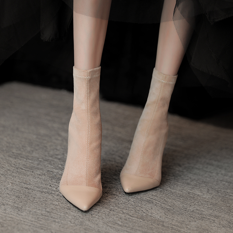 Elegant High-Heeled Sock Boots for Women - 2025 Autumn Winter Pointed Toe Thin Heel Elastic Short Boots