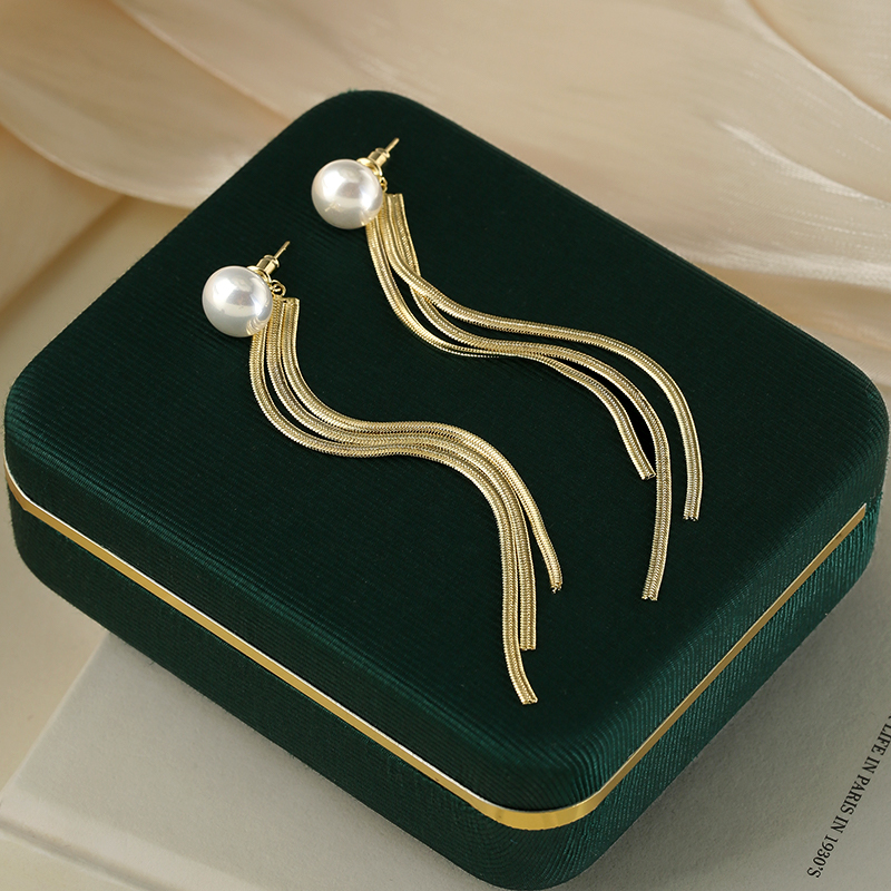 Elegant Long Tassel Earrings for Women, Minimalist Pearl Studs, Versatile Niche Accessories to Enhance Facial Features