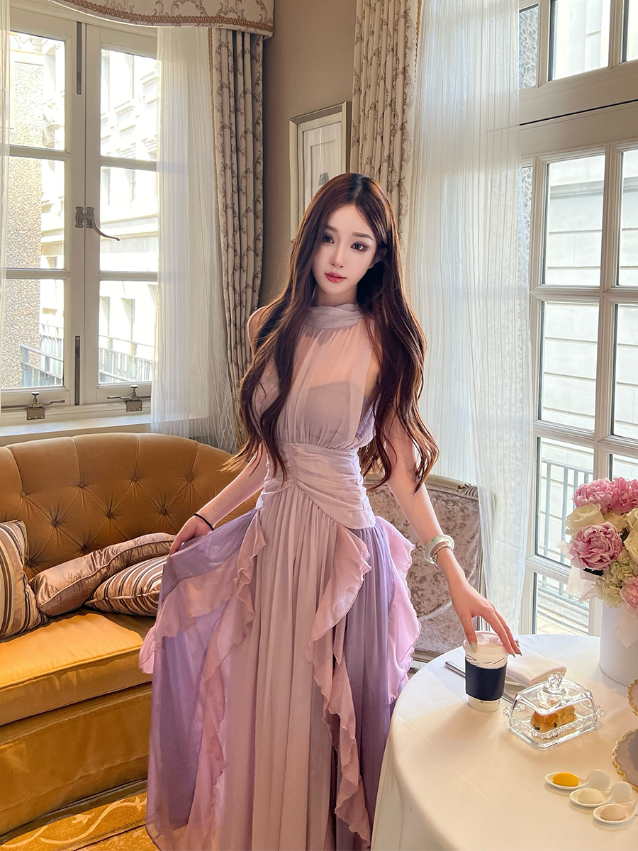 Elegant Ruffled Long Dress for Women, High-End Summer Dress, Heavy-Duty Design, Chic Evening Wear, Perfect for Special Occasions