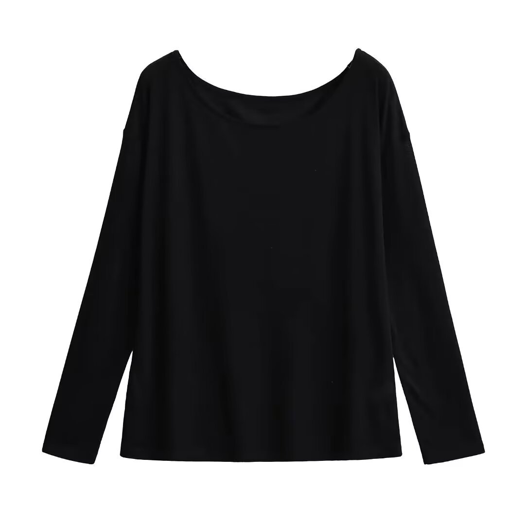 Elegant Sheer Black Long Sleeve Cover-Up Top for Women - Summer Lazy Style Round Neck Dancing Fashion